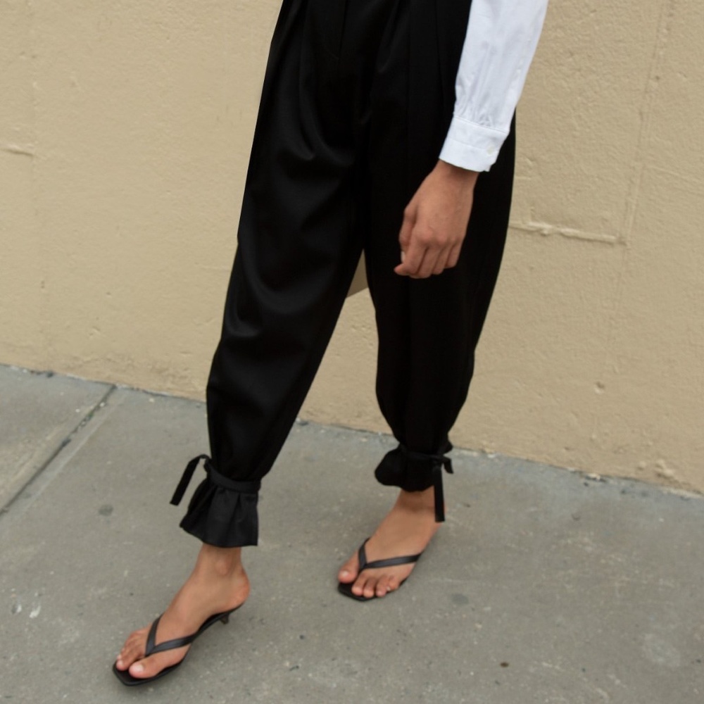 *Cute* Satin Black Ankle-Tie Pants -- Pixie Market